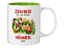 Becher Spruch Hühner 350ml in Box