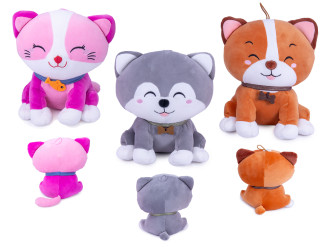 Kawaii Katze + 2 Hunde sitz, 25cm